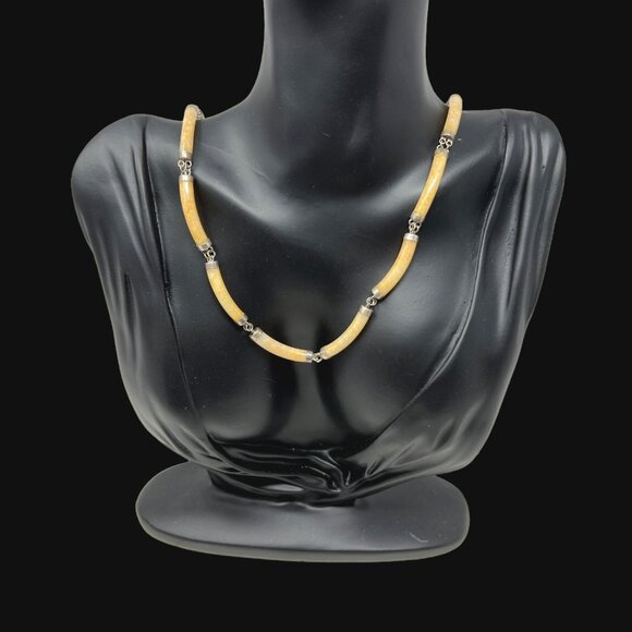 Jadeite and Sterling Station 925 Necklace Oriental Beige Vintage - Picture 2 of 8